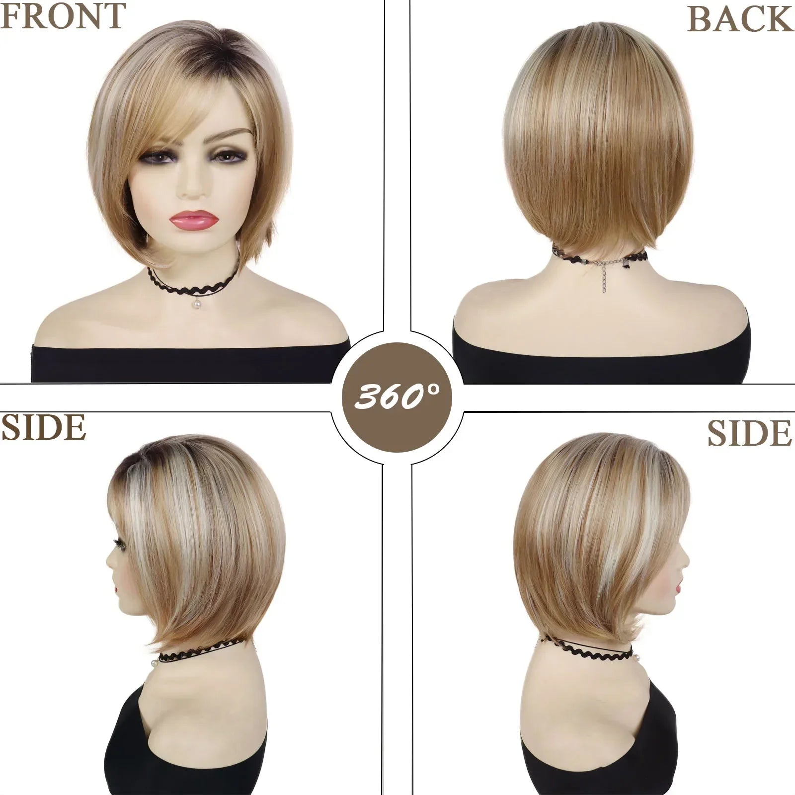 Bob Wigs for Women Synthetic Hair Heat Resistant Fiber Mixed Blonde Short Straight Hair Wig with Bangs Natural Hairstyle Costume
