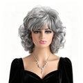 Gray Short Curly Wigs for Women Synthetic Heat Resistant Hair Wig with Bangs Old Lady Wig for Daily Party Cosplay Halloween Hair