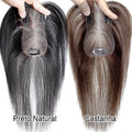 100% Real Human Hair Toppers with Bangs Silk Base 3Clip Pieces Brown Straight Human Topper Hairs for Women Hair Extension