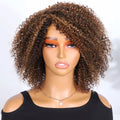 Lekker Highlight Brown Kinky Curly Bob 100% Human Hair Wigs For Women Brazilian Remy Hair Full Machine Made Clearance Curly Wigs