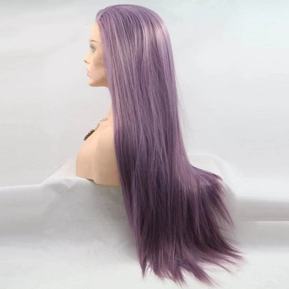Mixed Purple Synthetic Lace Front Wig For Women Long Straight Purple Wig Side Part Lavender Purple Lace Front Wig Heat Resistant