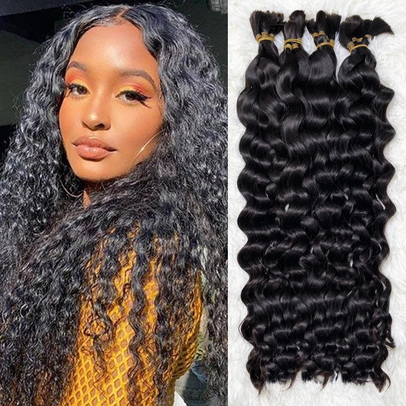Extensiones De Cabello 100 Humano Boho Braids 100% Real Raw Indian Deep Water Wave Burmese Curly No Weft Human Hair Bulk Bundles