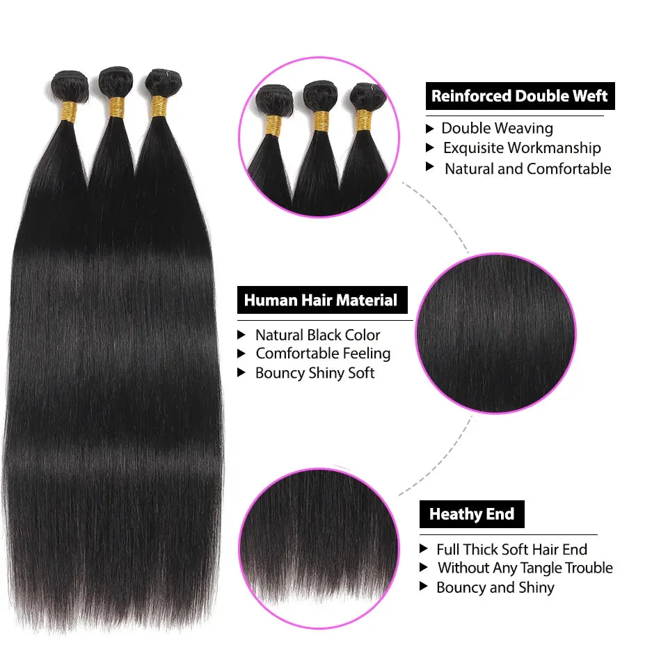 Peruvian Human Hair Straight Bundles Weave Natural Color 1/2/3/4 Bundles Deal 8-30 Inch Bundle Hair Extensions For Black Women
