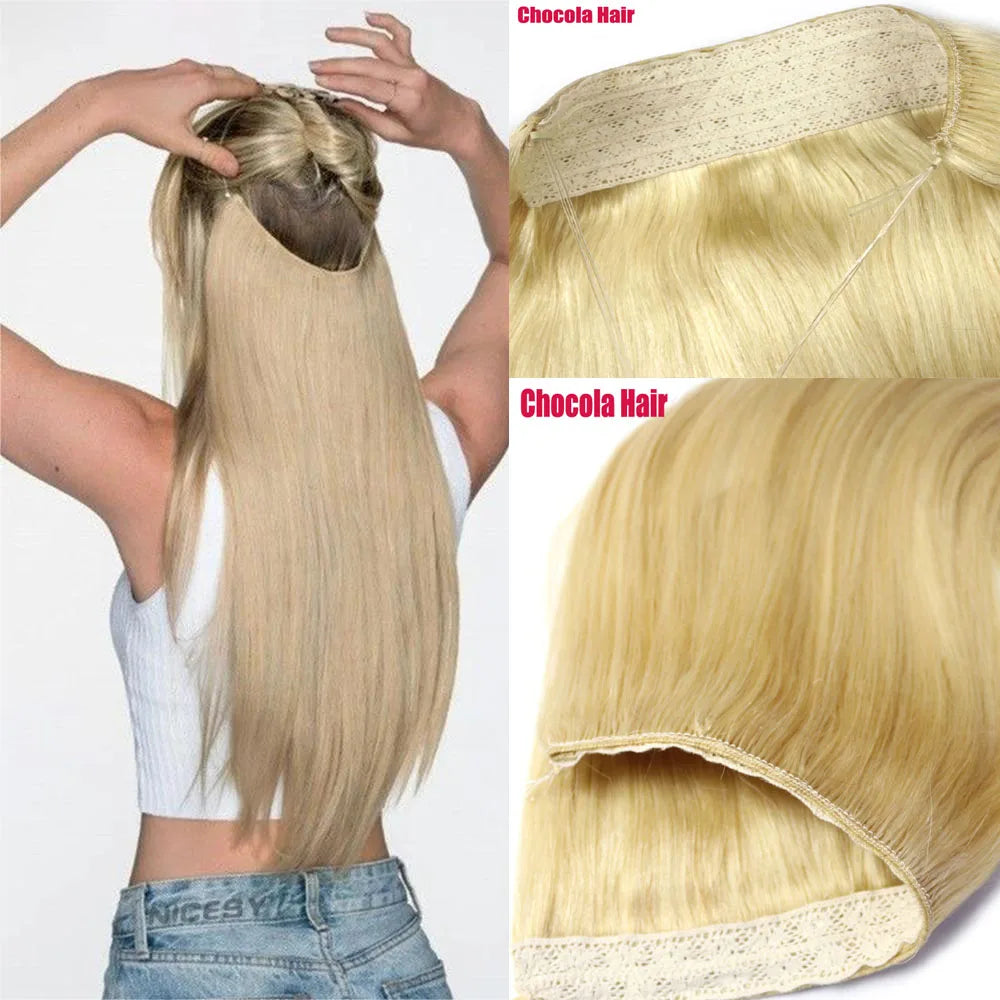 Halo Hair Extensions Human Hair Wire Human Hair Natural Straight Hairpiece  Hair Extension Invisible Fish Line