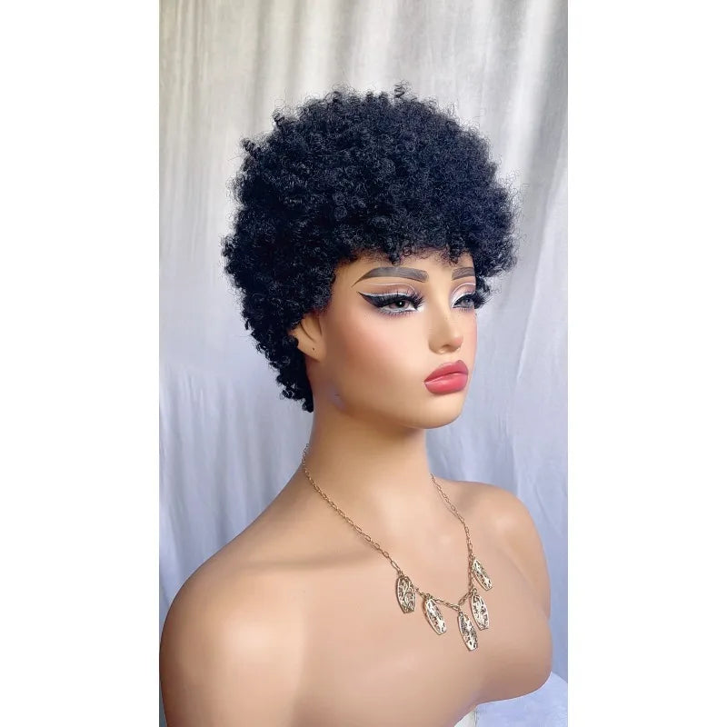 200% Density Short Curly Human Hair Full Machine Wigs For black Women Fashion 8inch Short Curl Wig High Quality Natural Color
