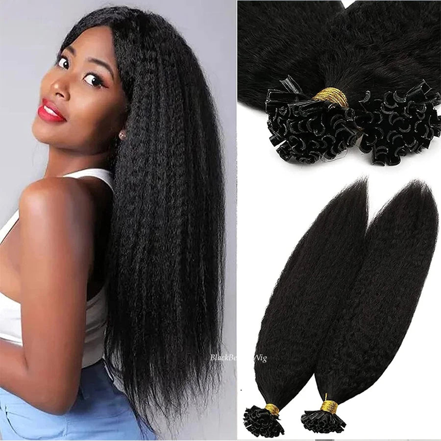 Kinky Straight Nail Tip Human Hair Extension Mongolian Remy Hair Pre Bonded Keratin Fusion U Tip Hair Coarse Italian Yaki 100Pcs