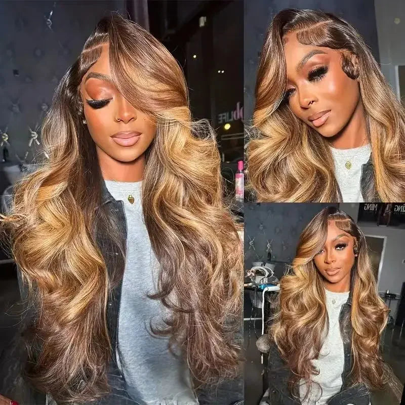 2026 New Highlight human hair wig, piano color, lace front wig, Brazilian wig, women's  blonde hair, lace wig, honey body wave