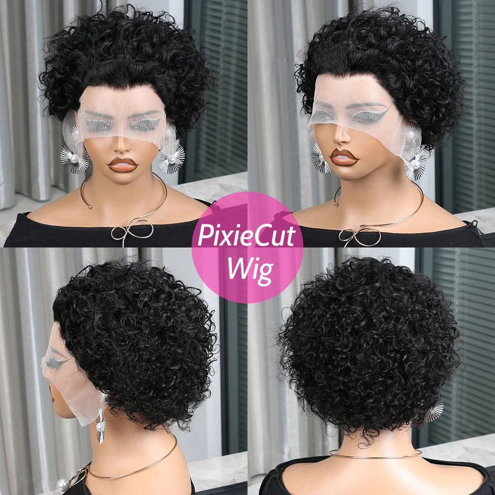 Rose Curly 13x1 Lace Front Human Hair Wig Short Pixie Cut Bob For Black Women Babyhair Preplucked Cheap Brazilian Remy Wig