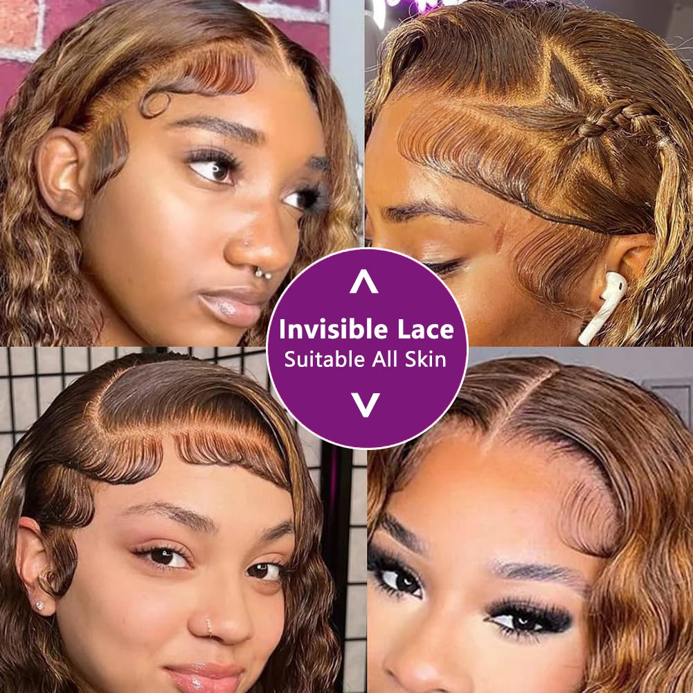 13x4 Lace Frontal Short Curly Bob Wig Human Hair Lace Wig 220% Density Brazilian Virgin Human Hair Deep Wave Short Bob Wigs