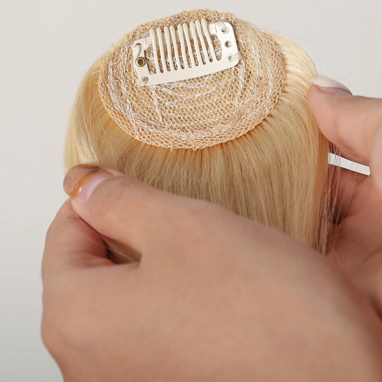 100% Human Hair Bangs Platinum Blonde Human Hair Air Bangs Straight Human Hair Pieces for Women Blunt Bangs 4.5in Hair Extension