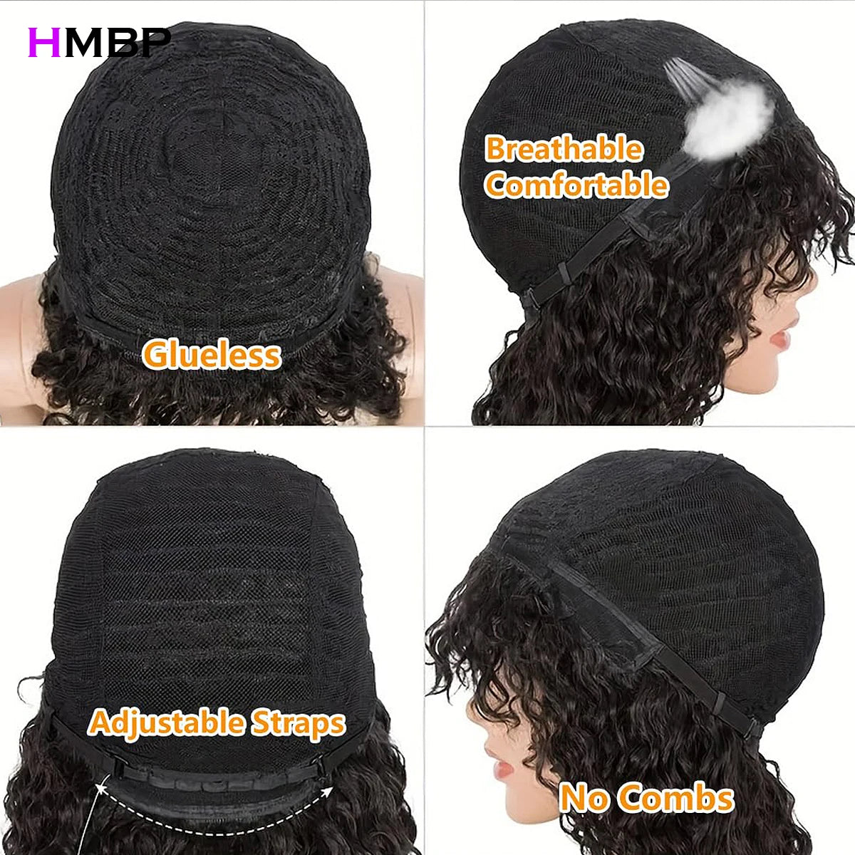 Jerry Curly Short Bob Human Hair Wigs With Bangs Wear To Go Glueless Wig Deep Curly Brazilian Water Wave Wigs For Black Women