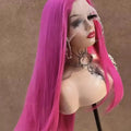 Pink Wig Straight Lace Frontal Wig For Women Rose Pink 13x4 HD Transparent Lace Front Wigs Synthetic Pre Plucked 30 Inch
