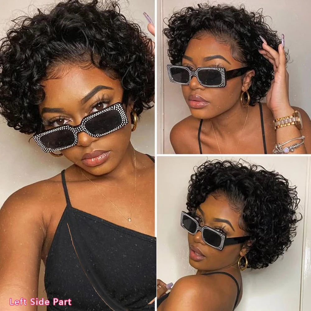 Short Pixie Cut Kinky Curly Human Hair Wig P4/27 Highlight 13x1 T Part Lace Front Pre Plucked Bob Wigs for Black Women