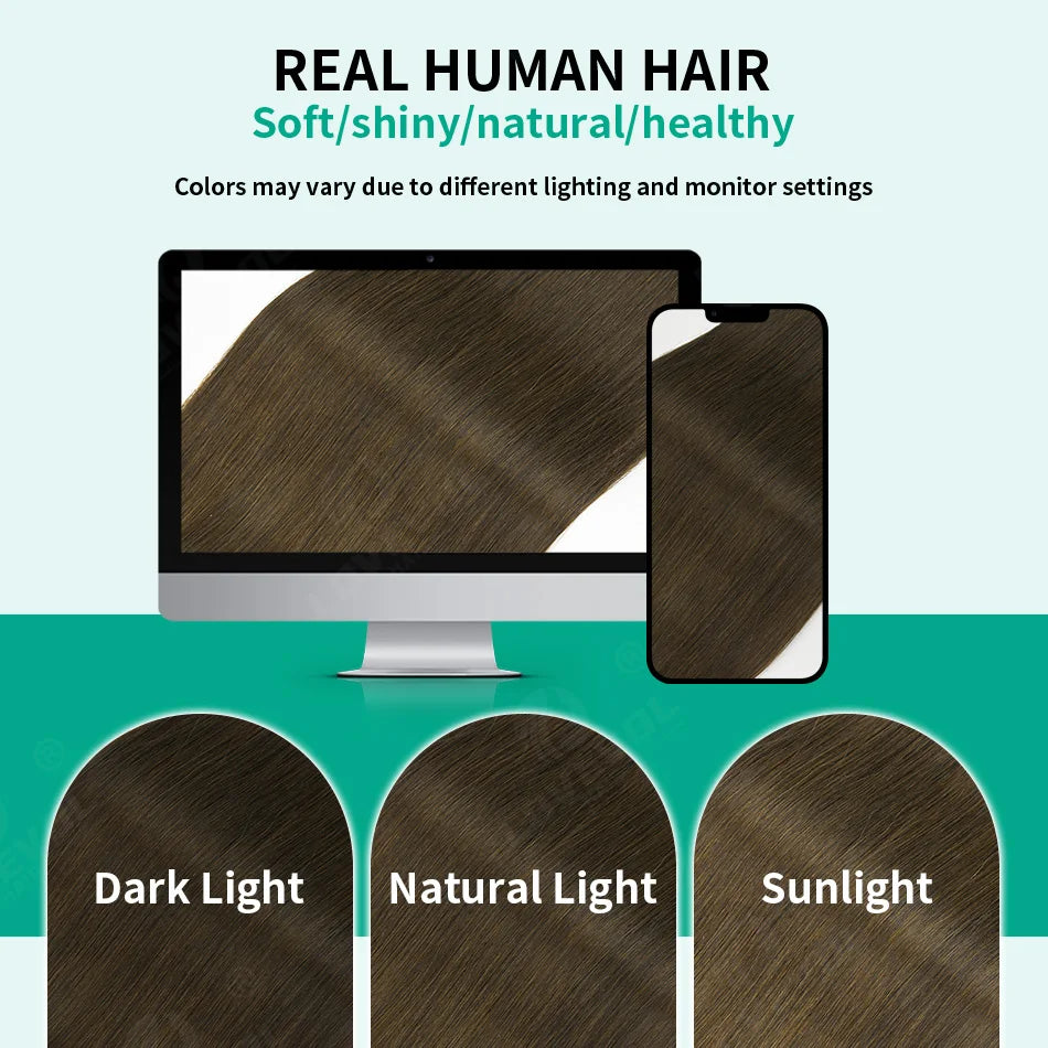 Brazilian Real Human Hair Clip-In Extensions Hard PU Braided Invisible Remy in Natural Black Brown Golden Brown Highlight Colors