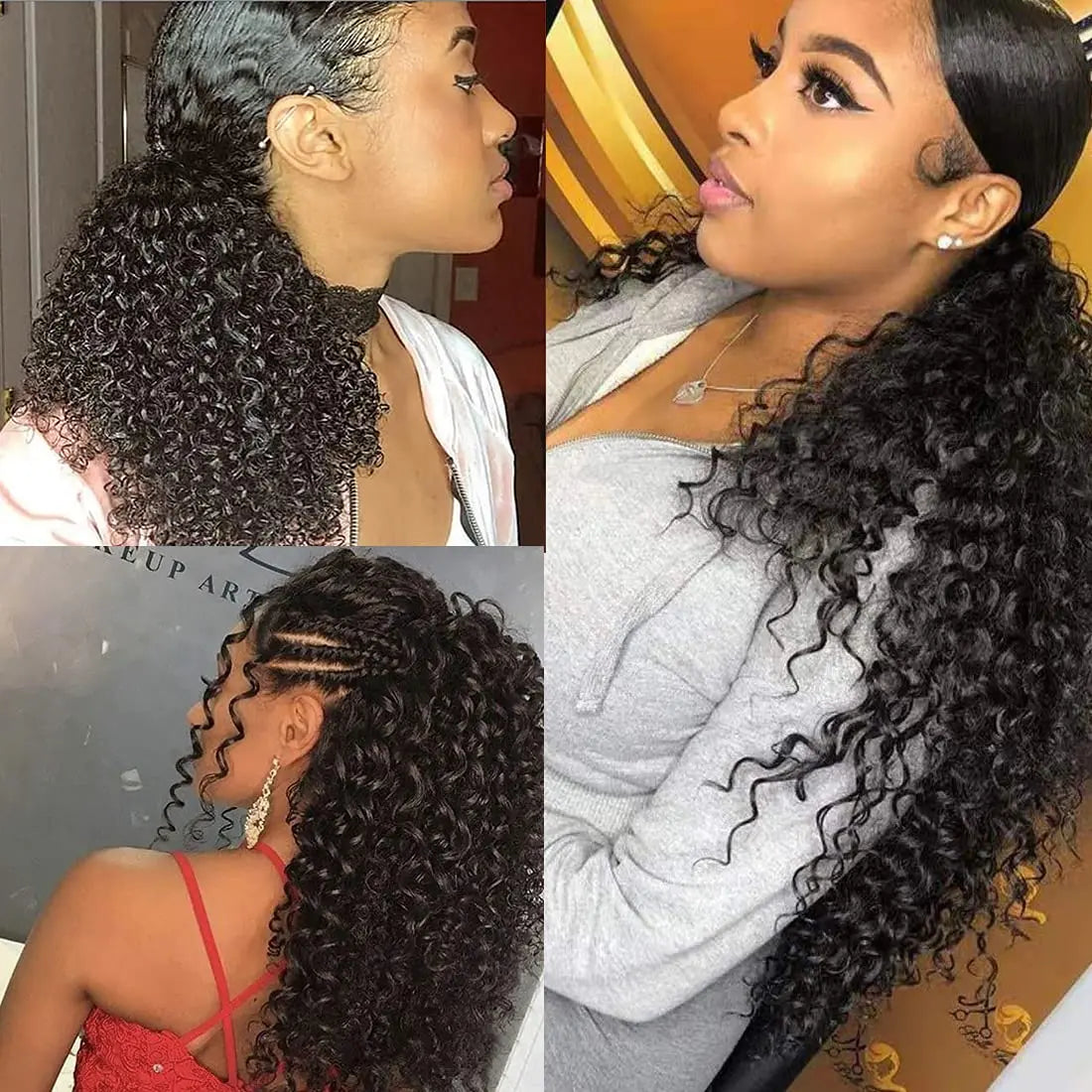 Real Human Hair Ponytail for Women Drawstring Afro Kinky Curly Ponytails Human Hair Clips In Mongolia Hairpieces Extension
