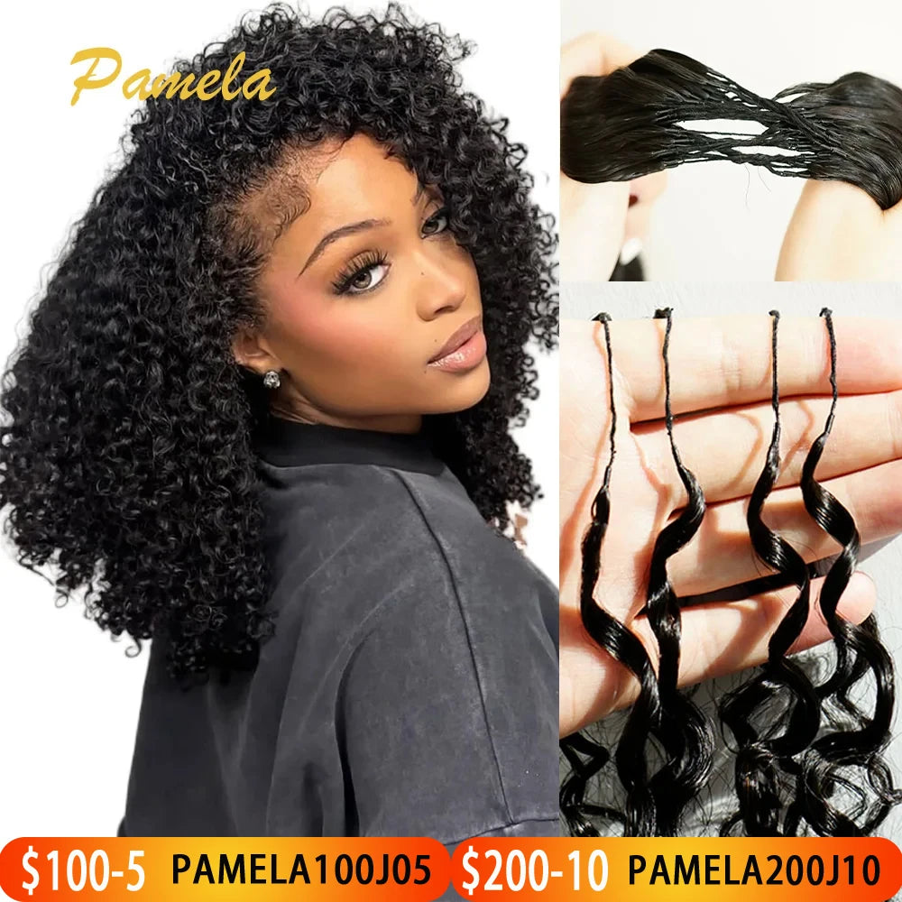 Knotless Pre-Separated Crochet Human Hair Extensions Burmese Curly Feather Hair Extensions Feather Line Hair 100% Human Hair