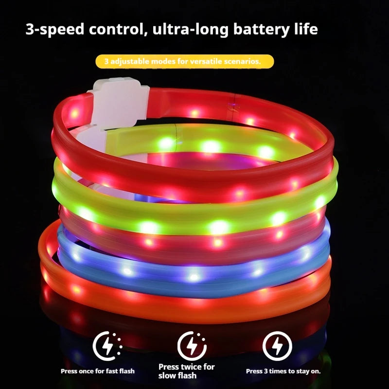 Led Pet Collar Type-C Charging Silicone Nighttime Luminous Ring Usb Dog Cat Collar Quick Flash Constant Light Slow Flash