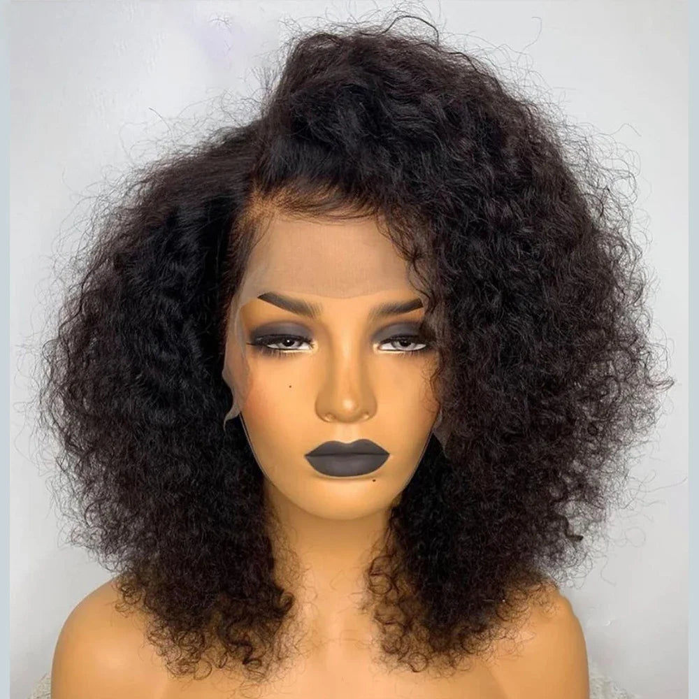 Short Bob 180Density Soft Kinky Curly Natural Black 13x4Lace Front Wig For Women BabyHair Glueless Preplucked Heat Resistant