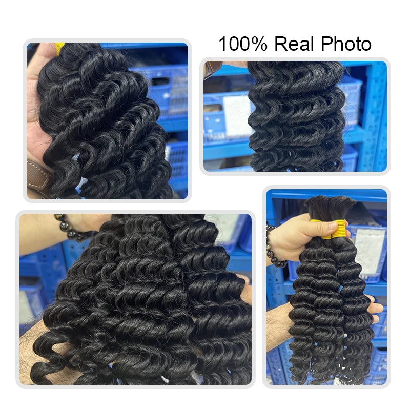 Human Braiding Hair for Boho Braids Deep Wave Bulk Human Boho Hair for Braiding No Weft 100% Real Curly Human Hair Extensions