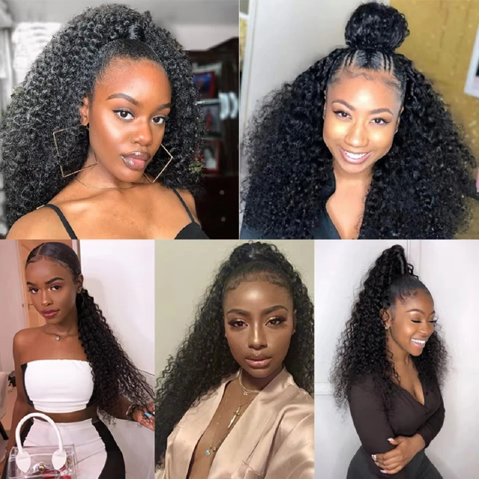 Real Human Hair Ponytail for Women Drawstring Afro Kinky Curly Ponytails Human Hair Clips In Mongolia Hairpieces Extension