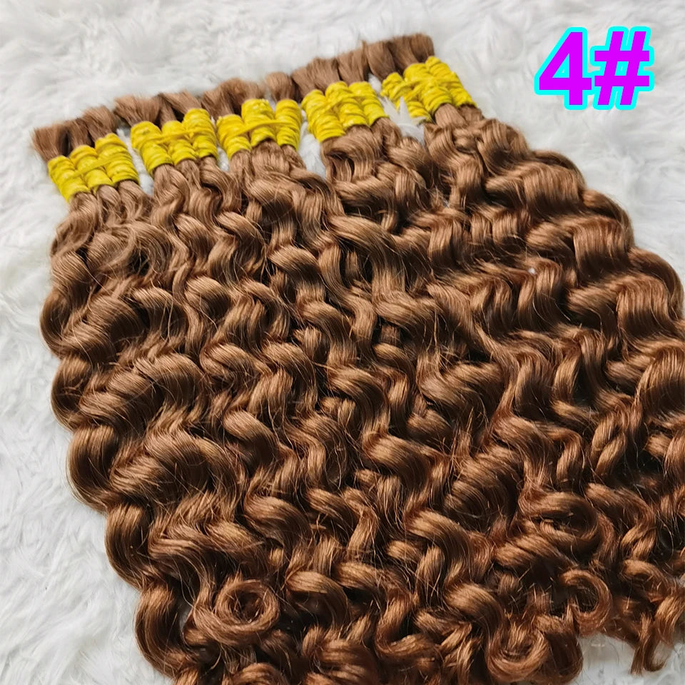 Human Hair Bundles Bulk Hair Curly Water Wave Deep Brown Brazilian Remy Hair For Braiding No Weft Bulk Human Hair Extensions