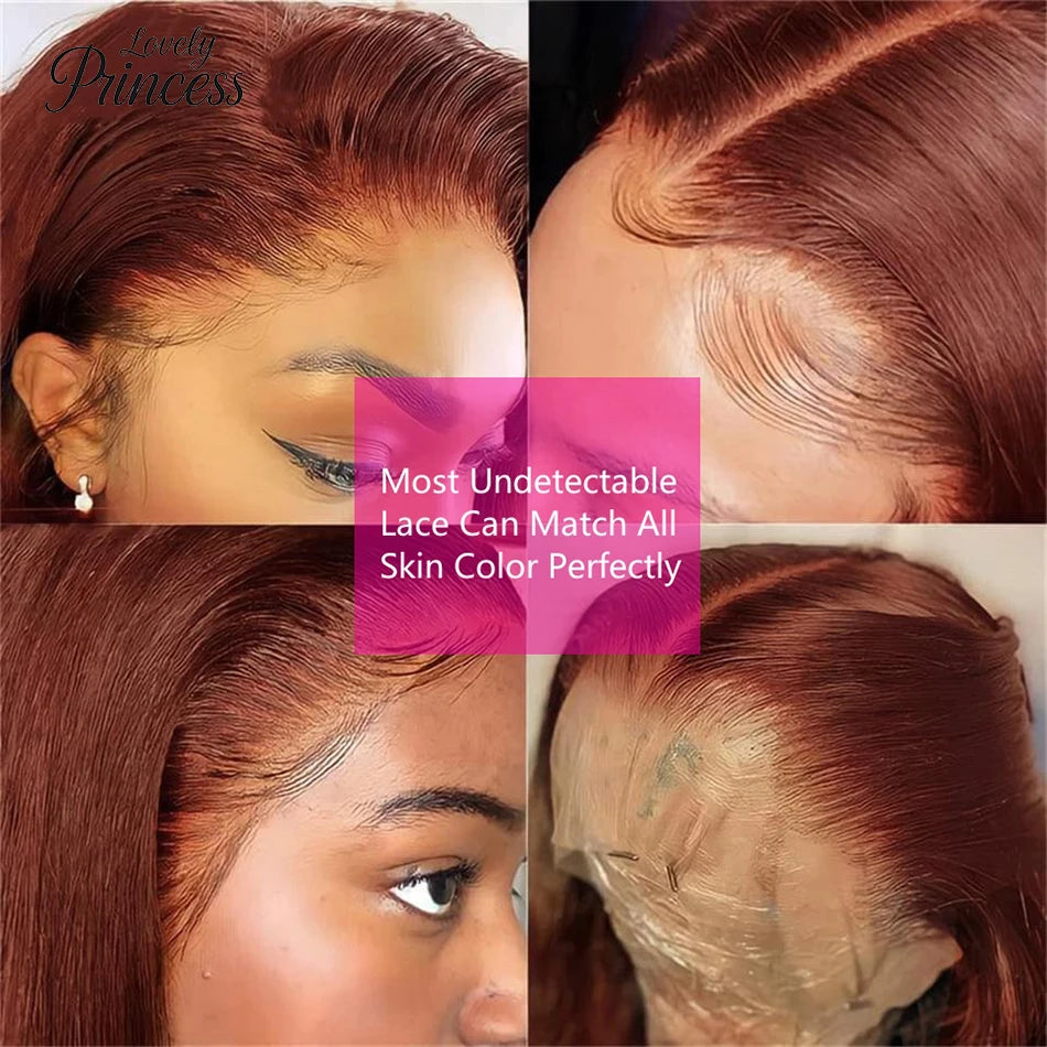 Reddish Brown Bone Straight Lace Front Human Hair Wig Brazilian 13x6 HD Transparent Lace Frontal Wigs For Women Clearance Sale
