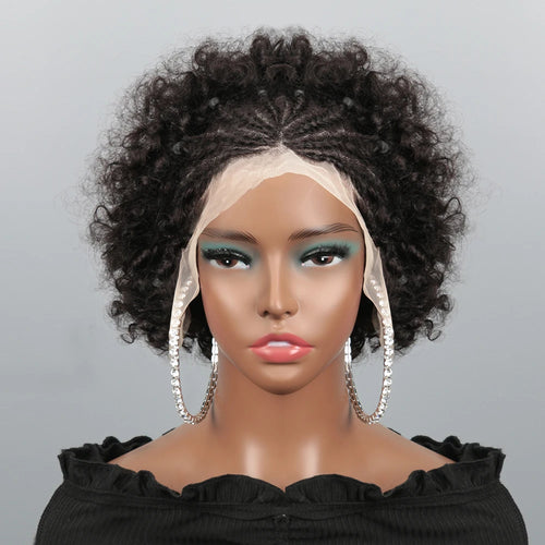 13X4 Afro Kinky Curly Wave Bob Lace Front Braided Wig Brazilian Remy Human Hair Lace Natural Hairline Human Hair Wig