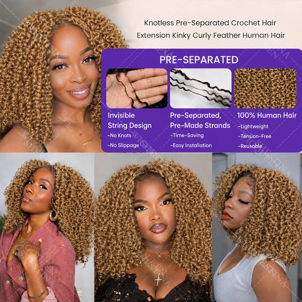 Curly Feather Miracle Knots Crochet Braid Human Hair #27 Blonde Knotless Small Spirals Curly Crochet Hair Extensions For Braids