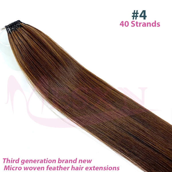 MESXN Third  Feather New hair extensions Straight Natural Real Human Hair Microring Hair Extensions  Brown Blonde  for salon