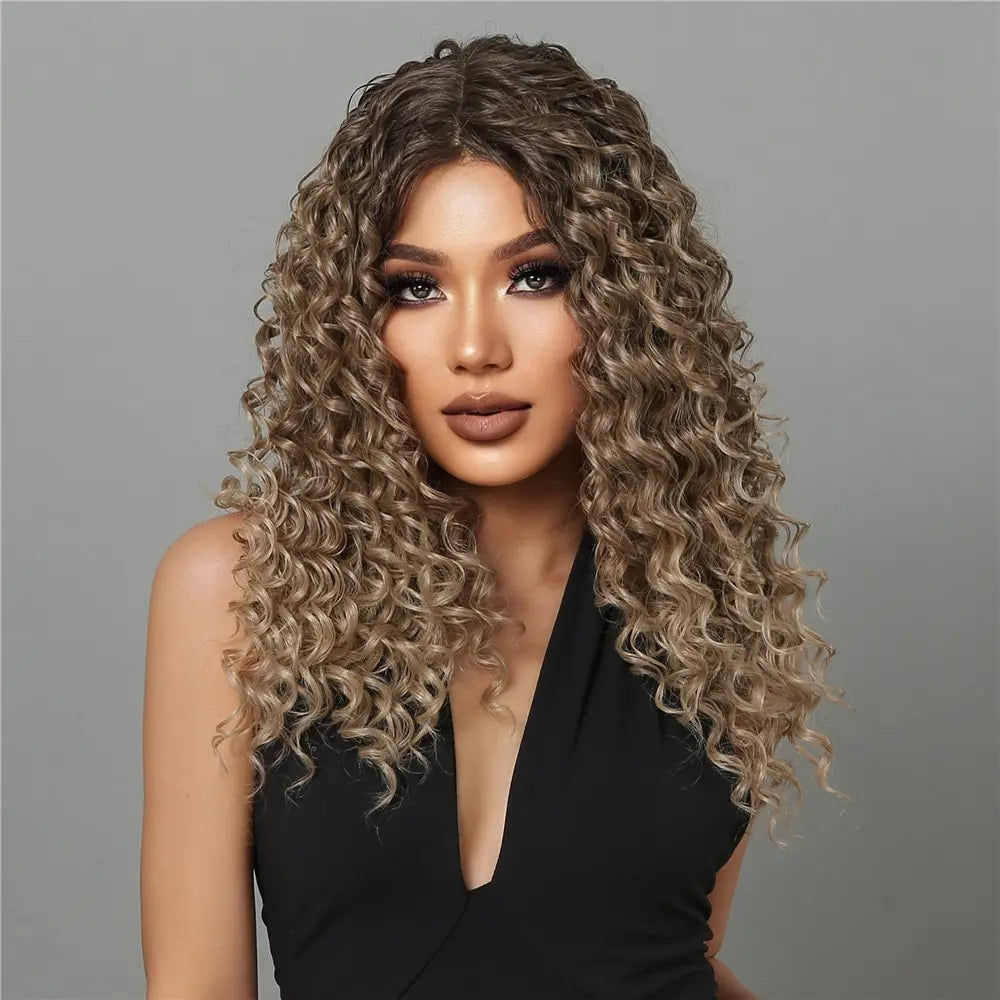 Long Curly Lace Front Wig for Black Women Kinky Deep Wave Lace Frontal Synthetic Wig with Baby Hair Afro Heat Resistant