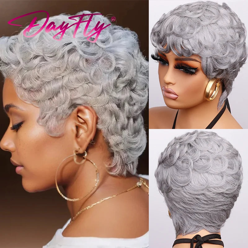 Blonde Curly Pixie Cut Wigs Short Colorful Human Hair Wigs For Black Women Brazilian Hair Full Machine Made Glueless Wigs 150%