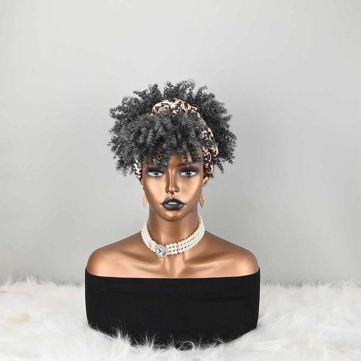 Headband Wig Curly Headband Wig With Bangs For Women Synthetic Afro Curly Hair Wig With Headband Attached Wigs