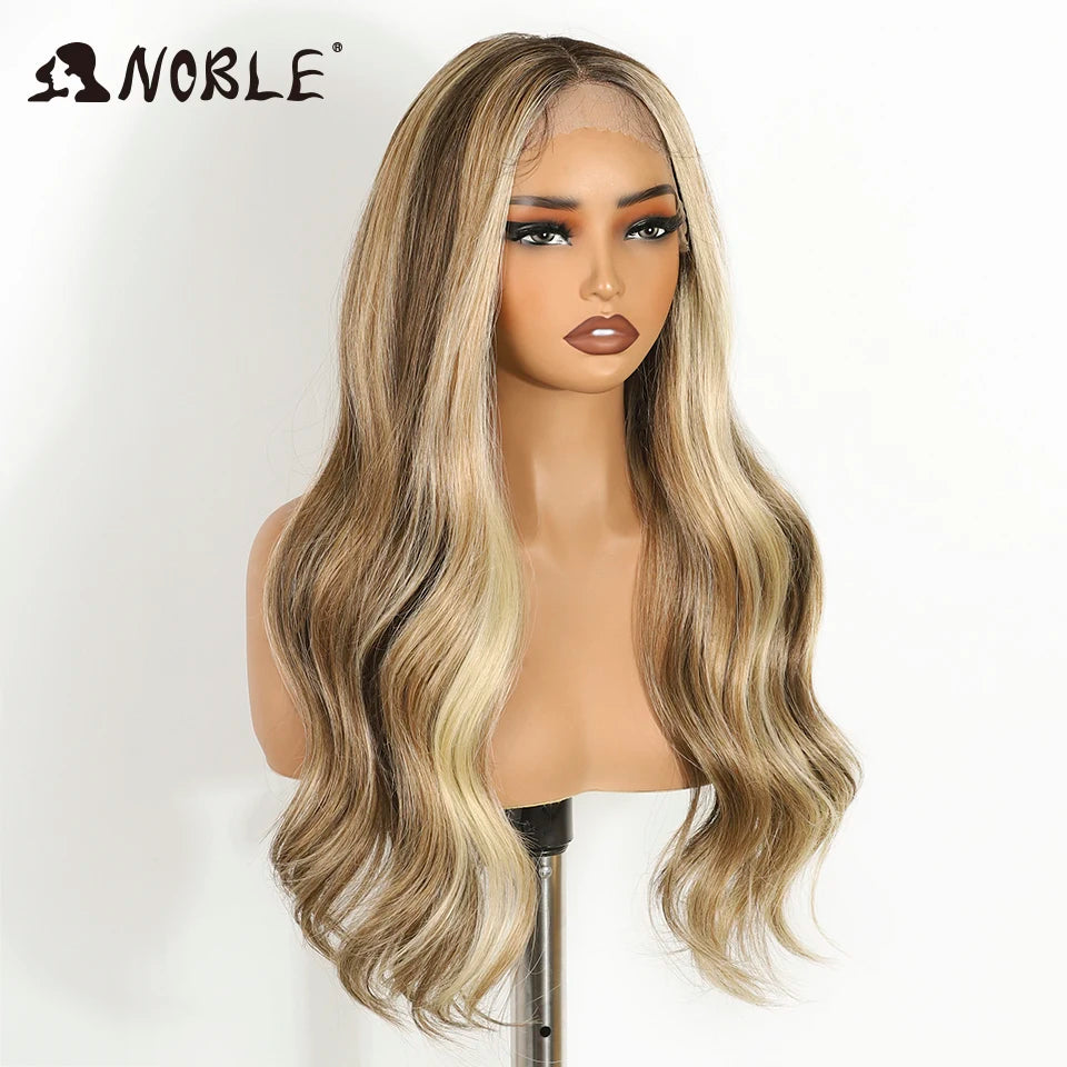 Noble Synthetic Lace Front Wig Cosplay 13X6 Lace Front Wig 26 Inch Body Wavy Lace Wig For Women Lace Front Wig Ombre Blonde Wig