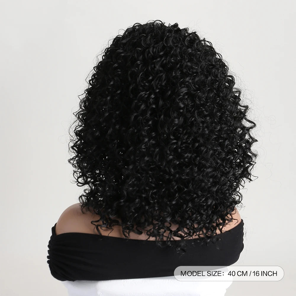 16 Inch Headband Synthetic Natural Kinky Curly Black Brown Wigs For Black Women Daily Party Use Heat Resistant Fake Hair