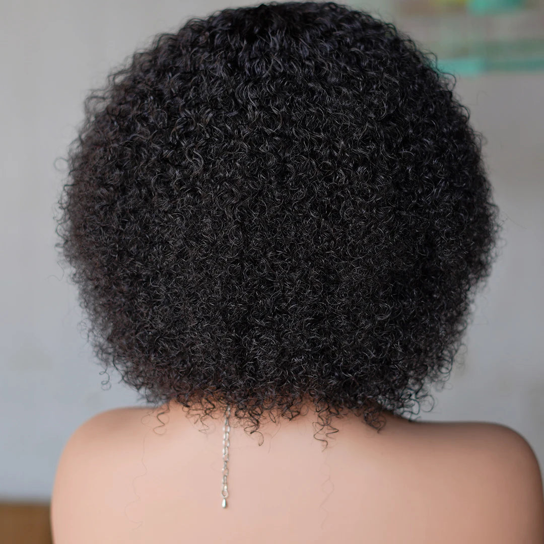 Mongolian Afro Kinky Curly Human Hair Wig With Bangs Machine Made 250% Afro Kinky Curly Wigs For Women Brazilian Glueless Wigs