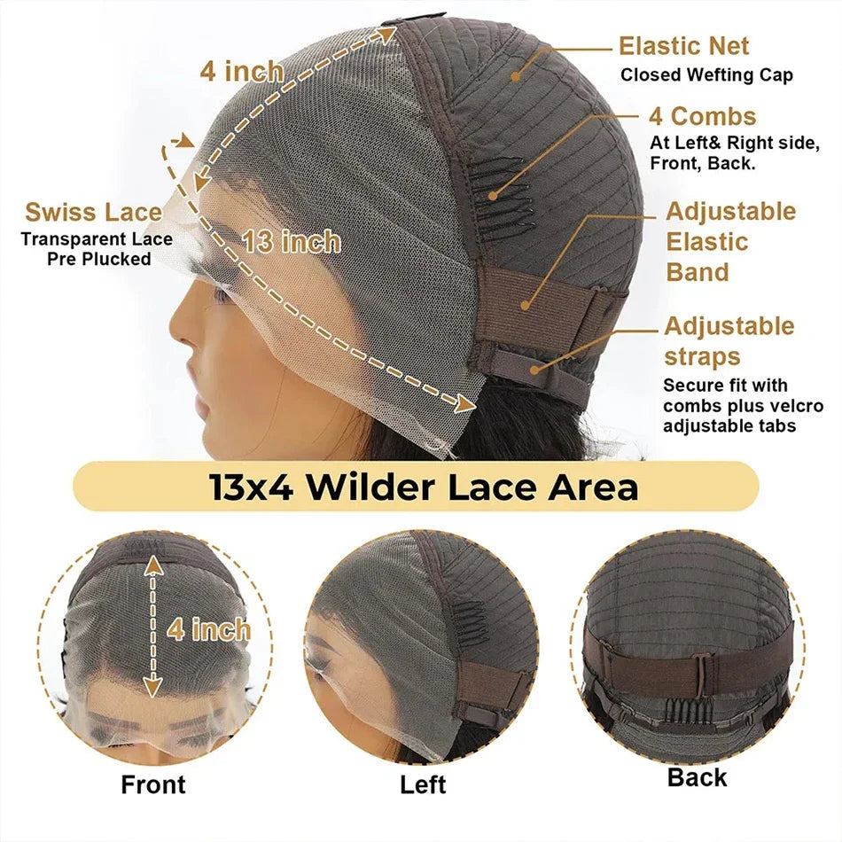 13×4 frontal lace remy wig for women 8inch short straight pixie cut human hair wig natural black/#4  color 150%density