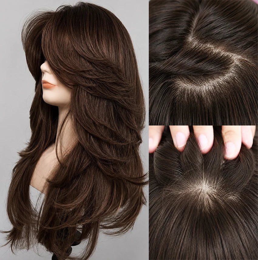 24' Wavy Real Original 100% Human Hair Wig 15x15cm Silk Base PU Frontal Natural Hairline Look Women's Realistic Scalp Wig