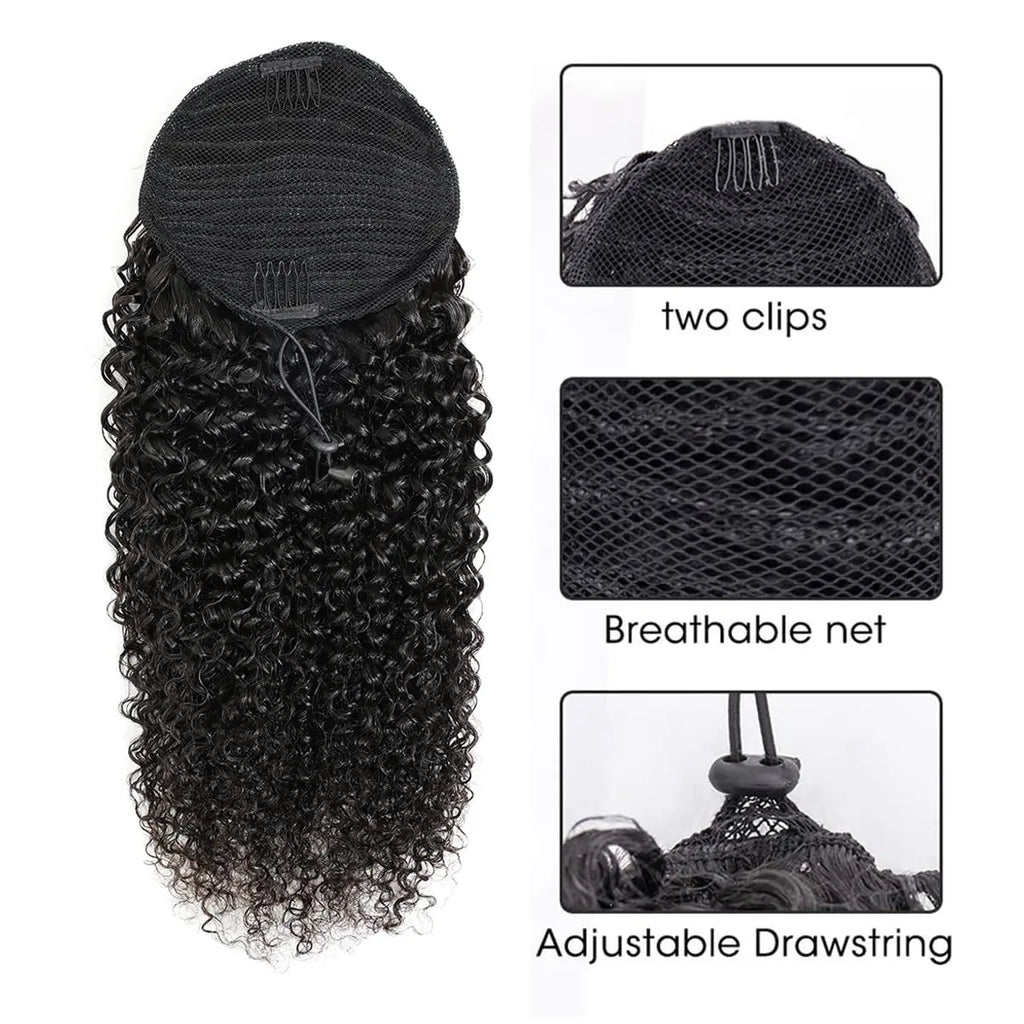 Real Human Hair Ponytail for Women Drawstring Afro Kinky Curly Ponytails Human Hair Clips In Mongolia Hairpieces Extension
