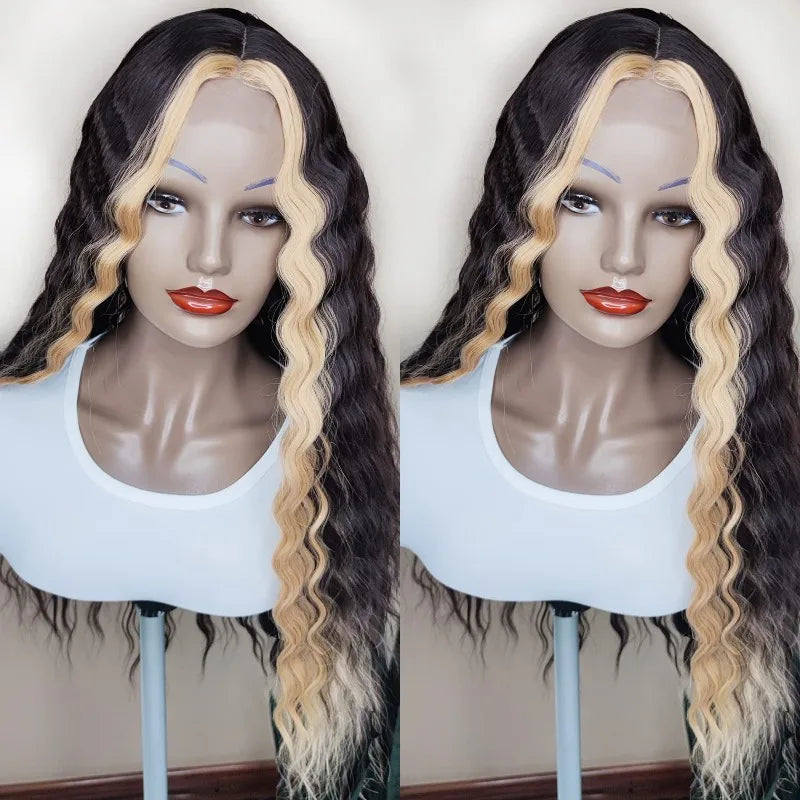 Lace Front Curly Wig Long Loose Deep Wave Synthetic Honey Blonde for Women Hair Replacement Natural Crimps Heat Resistant