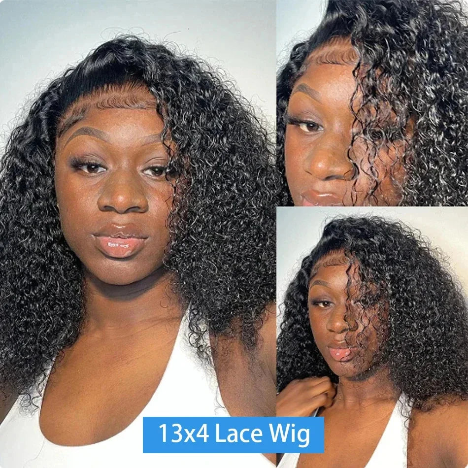 Brazilian Hair Kinky Curly 4X4 Lace Closure Short Bob Wig 100% Human Hair Wig for Women 13x4 Lace Bob Virgin Hair Jerry Curl Wig