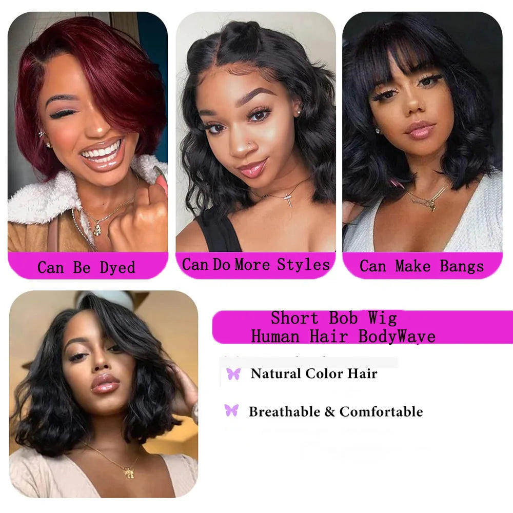 16A 100% Remy Hair Short Body Wave Bob Wigs Human Hair 13x4 HD Lace Front Human Hair Wigs Brazilian Hair 4x4 Lace Wigs For Women