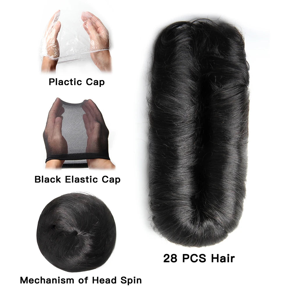 28pcs/Lot Human Hair Extensions Indian Raw Human Hair Bundles with Closures 1B 99J 30 4 Colored Bundles for Women