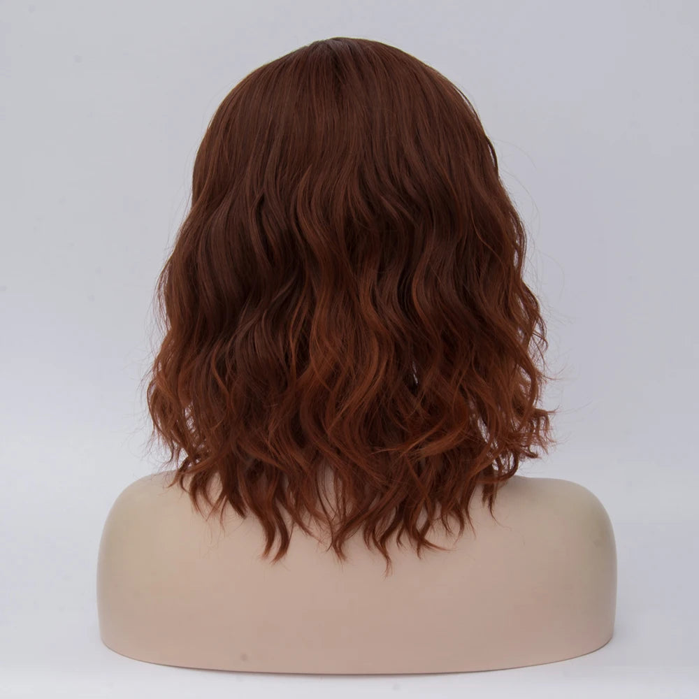 Women’s Short Wavy Brown Bob Wig with Side Line Part Heat Resistant Synthetic Great for Halloween Cosplay Themed Gatherings