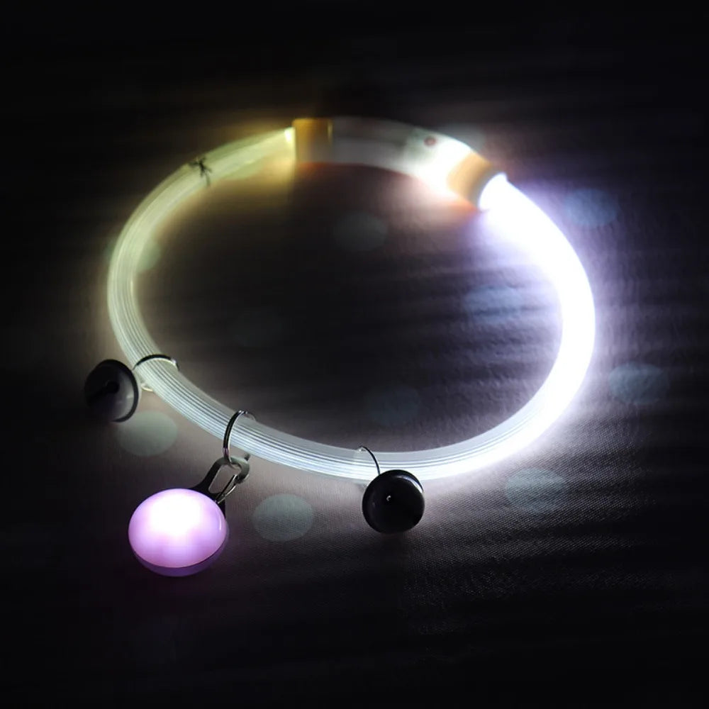 Adjustable Size LED Dog Collar Multi-Color Light Detachable Pendant Luminous Dog Collar Bright LED PVC Material Pet Light Collar