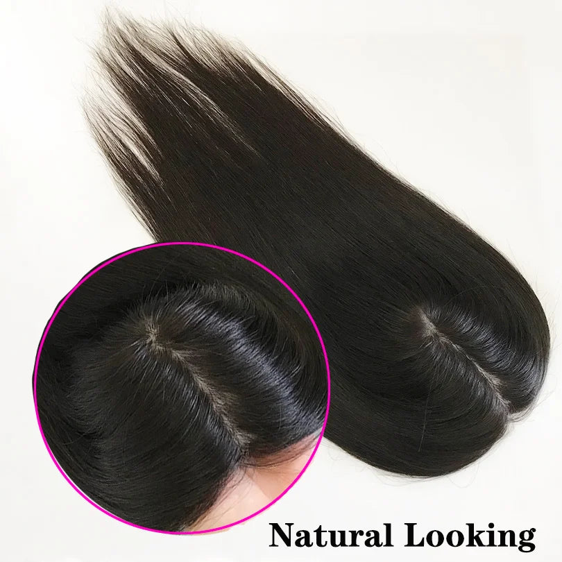 15x16cm Toupee Hair For Women  Topper Human Hair Clips In Silk base Natural Color 130% Virgin Hair Extension