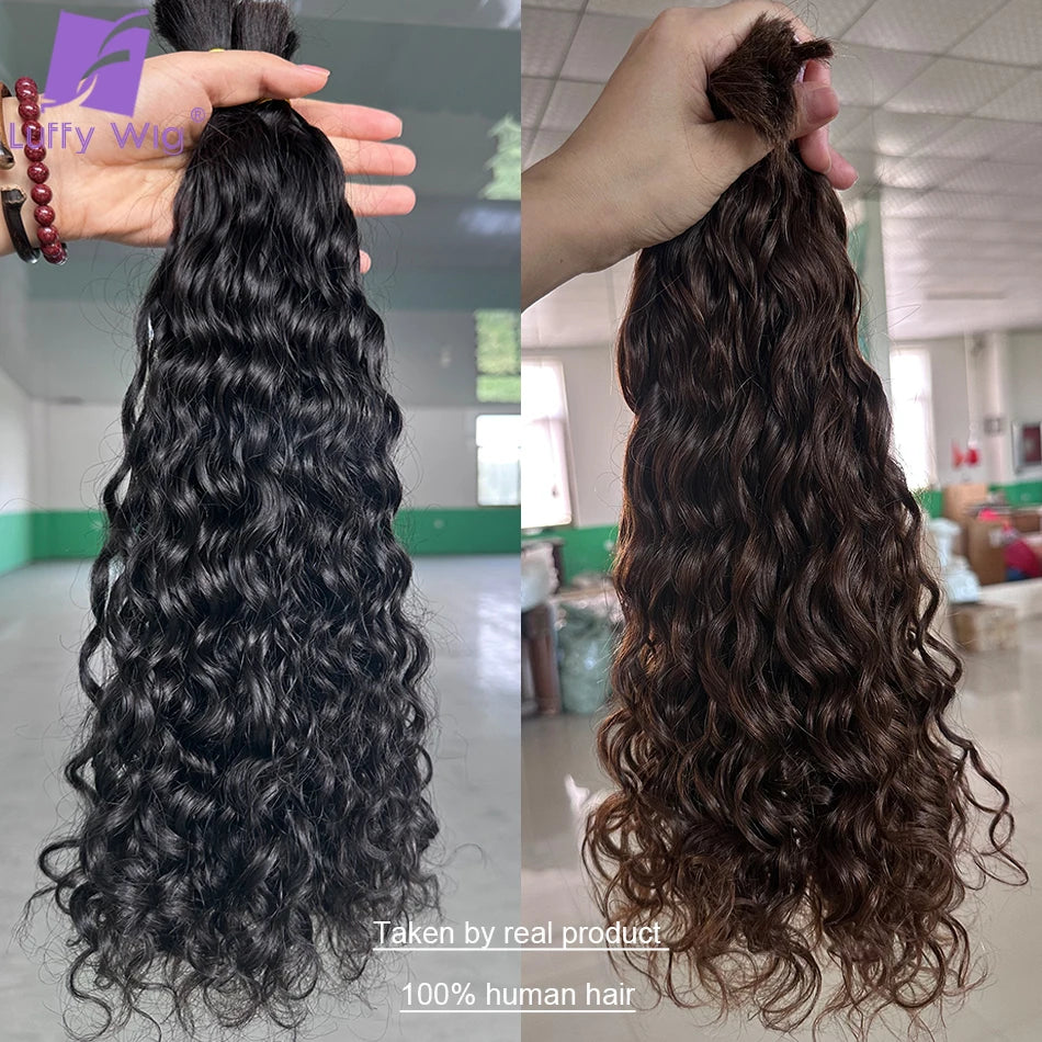 Human Hair Bulk for Braiding Water Wave Double Drawn Full End Brazilian Curly Bulk Hair Bundles No Weft for Boho Knotless Braids