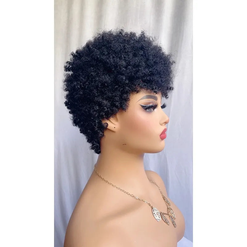 200% Density Short Curly Human Hair Full Machine Wigs For black Women Fashion 8inch Short Curl Wig High Quality Natural Color