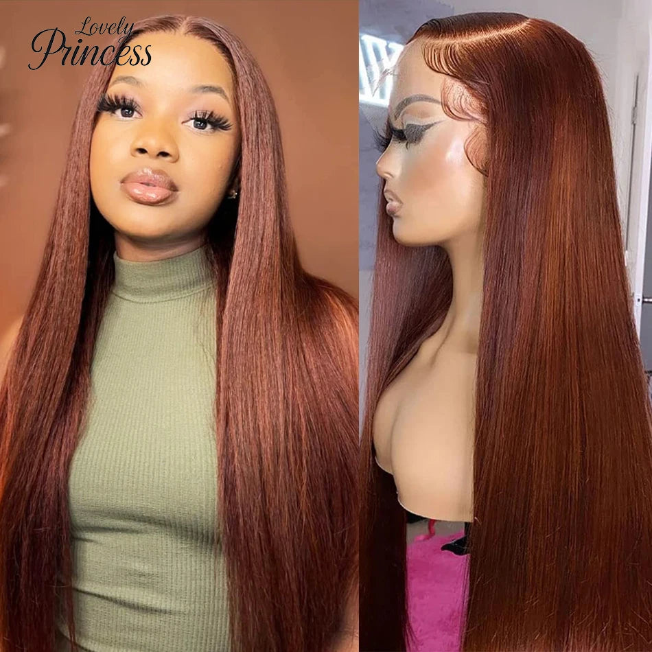 Reddish Brown Bone Straight Lace Front Human Hair Wig Brazilian 13x6 HD Transparent Lace Frontal Wigs For Women Clearance Sale