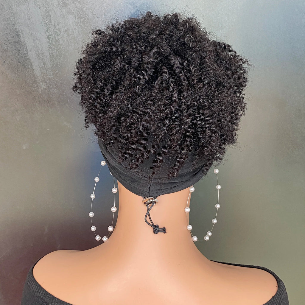 Remy Human Hair Machine Made Headband Wig with Short Black Hair Afro Curly Wigs for Black Women
