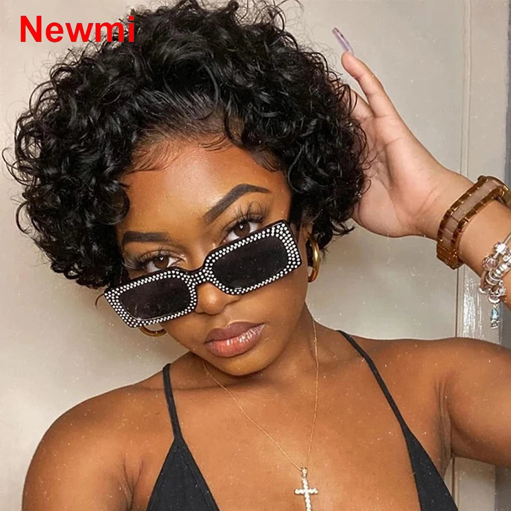 13x1 Transparent Lace Front Wigs Pixie Cut Wig Human Hair Brazilian Remy 100% Human Hair Short Curly Human Hair Wig